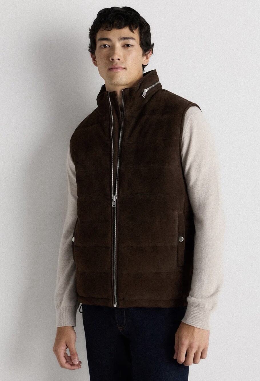 NWT Quince 100% Suede Leather Puffer Vest •Men XXL• Goat Espresso Brown $250